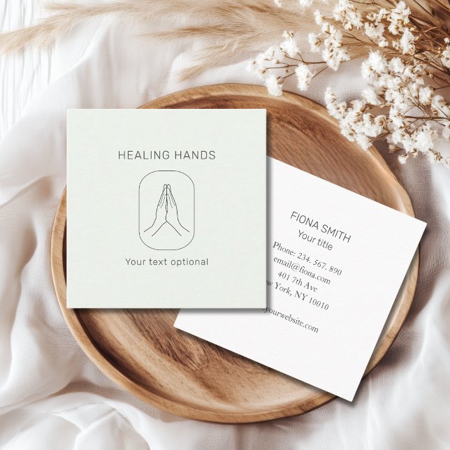 Carte De Visite Carré Mains gris vert clair (Hands Illustration Light Green White)