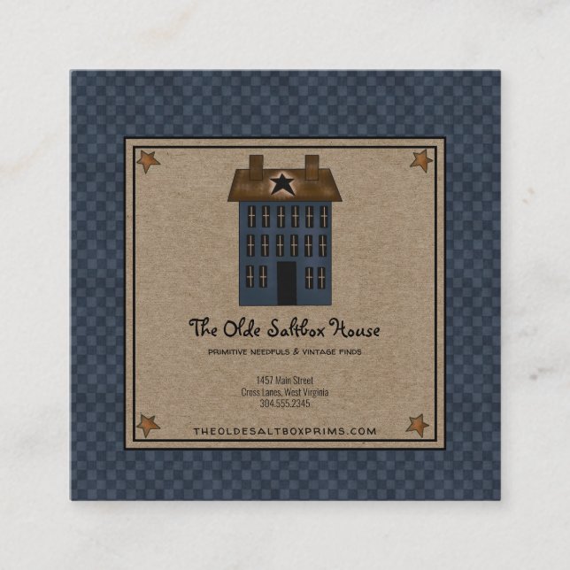 Carte De Visite Carré Maison de Saltbox de Campagne Primitive Étoiles ro (Devant)