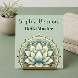 Carte De Visite Carré Maître Reiki Teal Green Lotus Mandala Art Bien-êtr