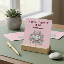 Carte De Visite Carré Maître Reiki Teal Green Lotus Mandala Art Bien-êtr