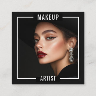 Carte De Visite Carré Makeup Artist Salon Elegant Black Luxury Photo