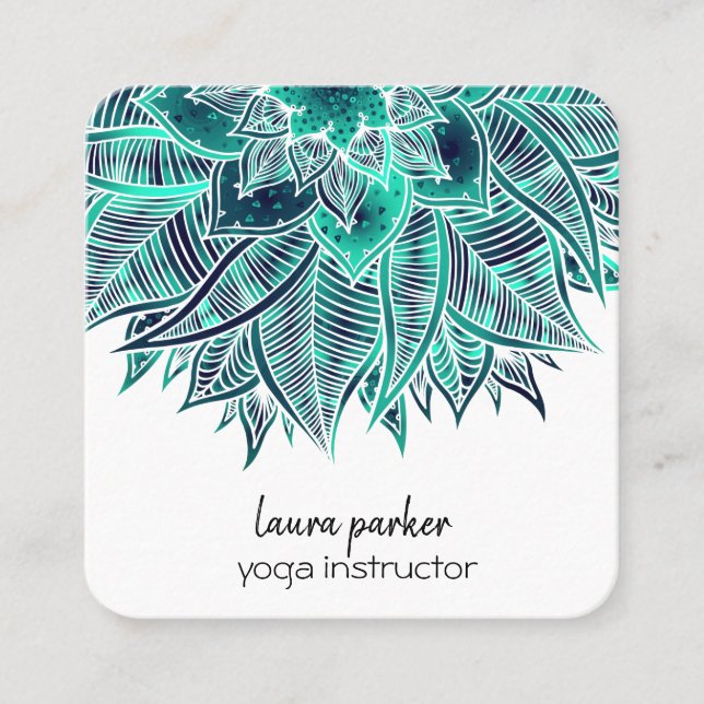 Carte De Visite Carré Mandala Elegant Boho Paisley Floral Art Turquoise  (Devant)