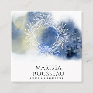 Carte De Visite Carré Mandala Ethereal Celestial bleu Abstrait blanc