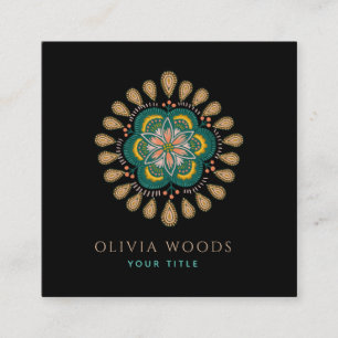 Carte De Visite Carré Mandala Floral Bohème Sombre Mystique