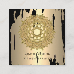 Carte De Visite Carré Mandala Vintage Lotus Black Gold Yoga Instructeur