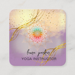 Carte De Visite Carré Mandala Violet Or Élégant pour la Méditation Holis