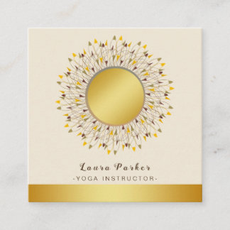 Carte De Visite Carré Mandala Yoga Instructor Classic Lotus Floral Gold