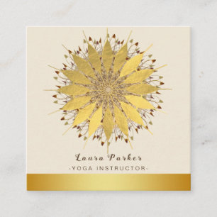 Carte De Visite Carré Mandala Yoga Instructor Classic Lotus Floral Gold