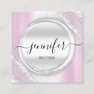 Carte De Visite Carré Mannequin professionnel Logo gris argent rose