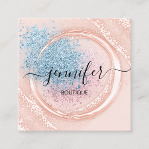 Carte De Visite Carré Mannequin professionnel Rose Logo bleu