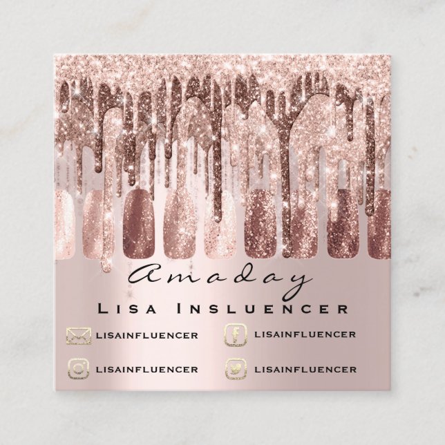 Carte De Visite Carré Manucure Clou Artiste Parties scintillant Rose soc (Devant)