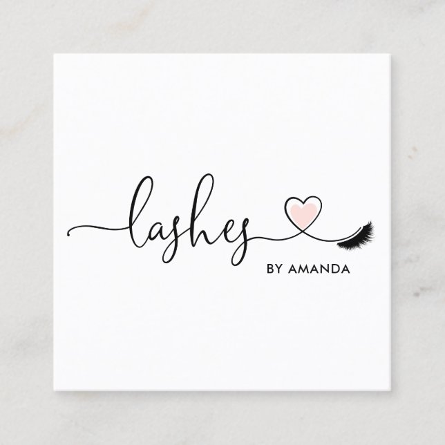 Carte De Visite Carré Maquillage Artiste Blush Rose Yeux Lashes Coeur (Devant)