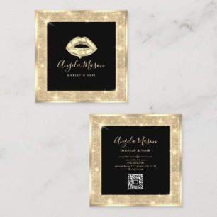 Carte De Visite Carré Maquillage Artiste Chic Salon QR Code Black Gold U