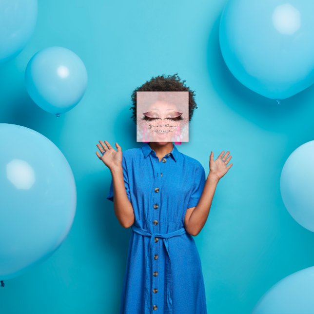 Carte De Visite Carré Maquillage Artiste Eyebrow Eye Lash Parties scinti (Makeup Artist Eyebrow Eye Lash Glitter Pink Powder Square Business Card)