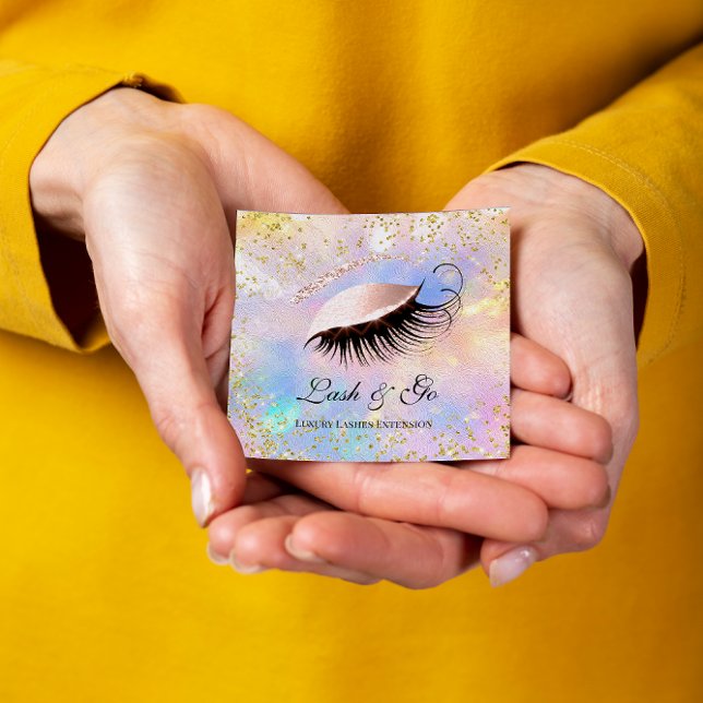 Carte De Visite Carré Maquillage Artiste Eyelash Extension Holographe Or (Créateur téléchargé)