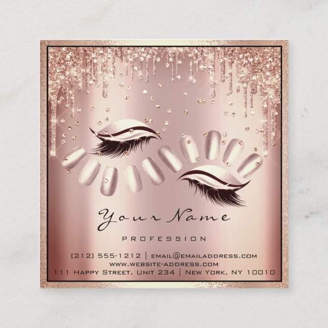 Carte De Visite Carré Maquillage Artiste Eyelash Extension Rose Drives N (Dos)