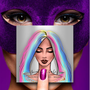 Carte De Visite Carré Maquillage Artiste Eyelashes Brosse Holographe Arg