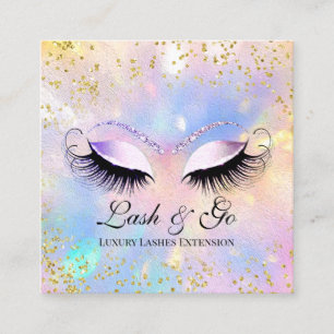 Carte De Visite Carré Maquillage Artiste Eyelashes Brosses Holographe Or