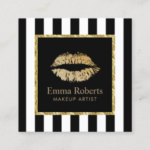 Carte De Visite Carré Maquillage Artiste Gold Lips Salon Moderne Stripes