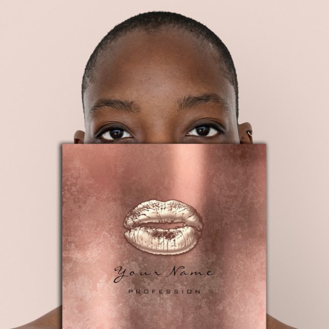Carte De Visite Carré Maquillage Artiste Kiss Lips Rose Gold Grunge Carr (Makeup Artist Kiss Lips Rose Gold Grunge Square Square Business Card)