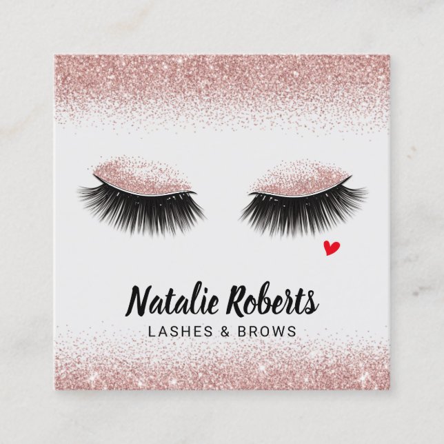 Carte De Visite Carré Maquillage Artiste Lashes Rose Gold Parties scinti (Devant)