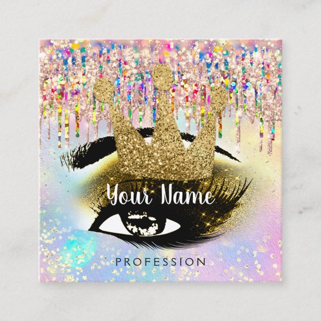 Carte De Visite Carré Maquillage Artiste Lashes Studio Gold Holographe C (Devant)