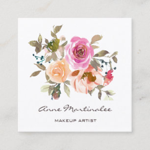 Carte De Visite Carré Maquillage Artiste rose et Pêche aquarelle floral