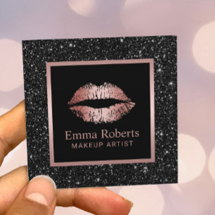 Carte De Visite Carré Maquillage Artiste Rose Gold Lips Black Parties sc