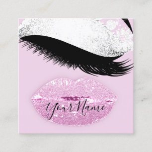 Carte De Visite Carré Maquillage Boutique rose Kiss Lips Lash QR Code