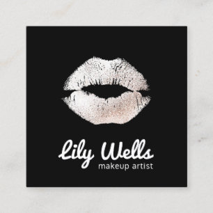 Carte De Visite Carré Maquillage cool Artiste Argent Lèvres de baiser No