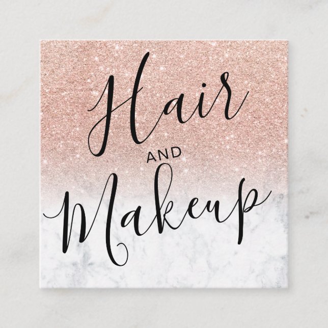 Carte De Visite Carré maquillage de cheveux rose or parties scintillant  (Devant)