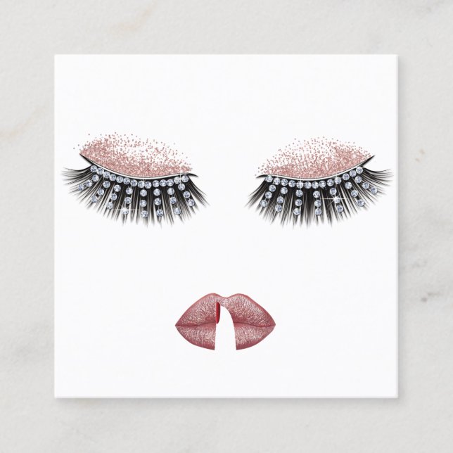 Carte De Visite Carré Maquillage de cils et lèvres Artiste Rose Gold Bea (Devant)