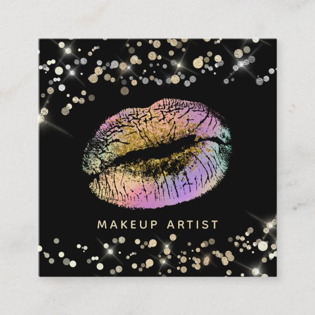 Carte De Visite Carré *~* Maquillage de lèvres Pastel Lavender Or Partie (Devant)