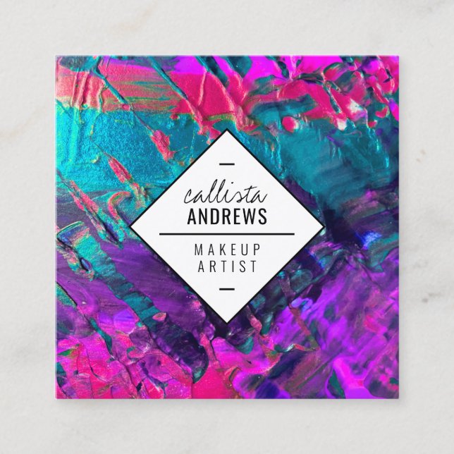 Carte De Visite Carré Maquillage de peinture métallique Turquoise rose n (Devant)