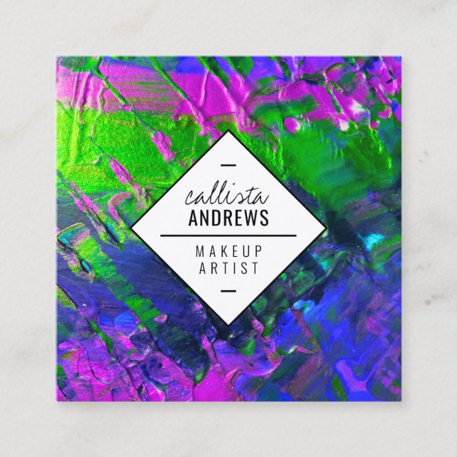 Carte De Visite Carré Maquillage de peinture métallique vert mauve de si (Devant)