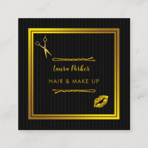 Carte De Visite Carré Maquillage des cheveux Stylist Gold Faux Parties s