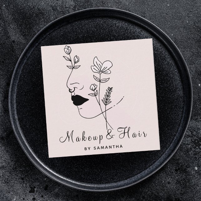 Carte De Visite Carré Maquillage et ongles de cheveux dessin Visage Femi (Créateur téléchargé)