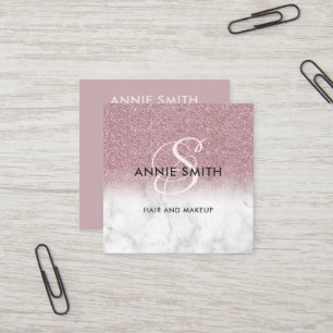 Carte De Visite Carré Maquillage Marbre Rose Or Paillettes Monogramme QR