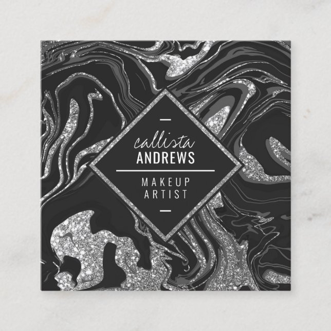 Carte De Visite Carré Maquillage moderne en marbre de Parties scintillan (Devant)