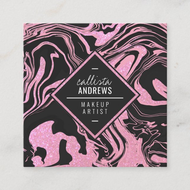 Carte De Visite Carré Maquillage moderne en marbre de Parties scintillan (Devant)