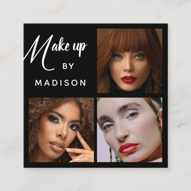 Carte De Visite Carré Maquillage moderne gras blanc script 3 Photo (Devant)