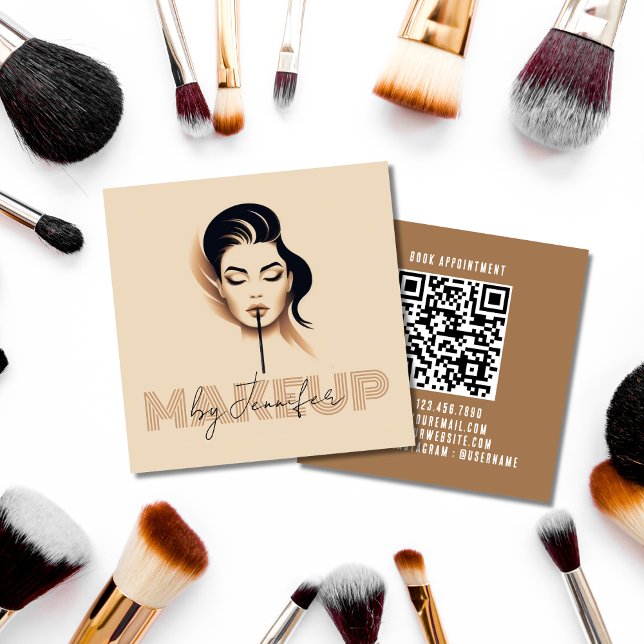 Carte De Visite Carré Maquillage par Chic Custom Professionnel Code QR M (Créateur téléchargé)