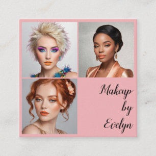 Carte De Visite Carré Maquillage photo élégant rose blush noir script 3