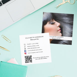 Carte De Visite Carré Maquillage photo QR code médias sociaux