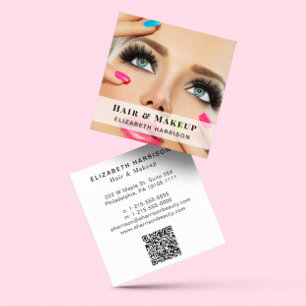 Carte De Visite Carré Maquillage professionnel de beauté QR Code photo