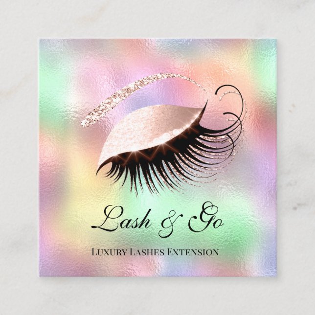 Carte De Visite Carré Maquillage rose Artiste Eyelash Extension Holograp (Devant)