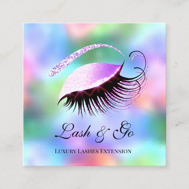 Carte De Visite Carré Maquillage rose Eyelash Extension Holographique (Devant)