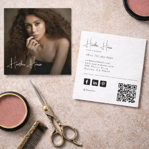 Carte De Visite Carré Maquilleur Moderne Coiffeur pour la Photo Code QR