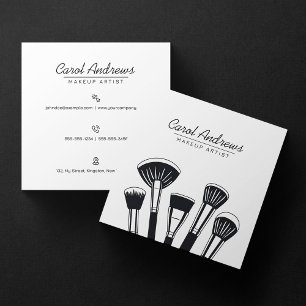 Carte De Visite Carré Maquilleuse Minimaliste Cils Sourcils Noir, Blanc