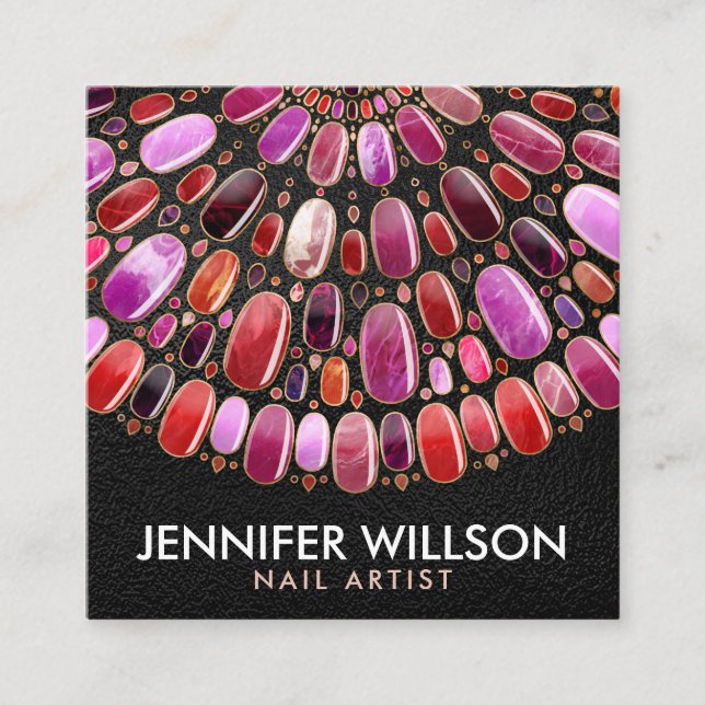 Carte De Visite Carré Marble Nail Art Mandala - Rendez-vous  (Devant)